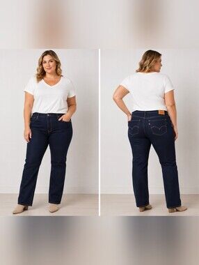 Levi's 724 Women's High Rise Straight Dark Blue Stretch Jeans Size 24W